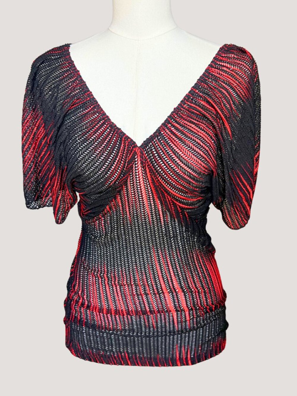 Y2K Body Central Black Red Open Knit Top